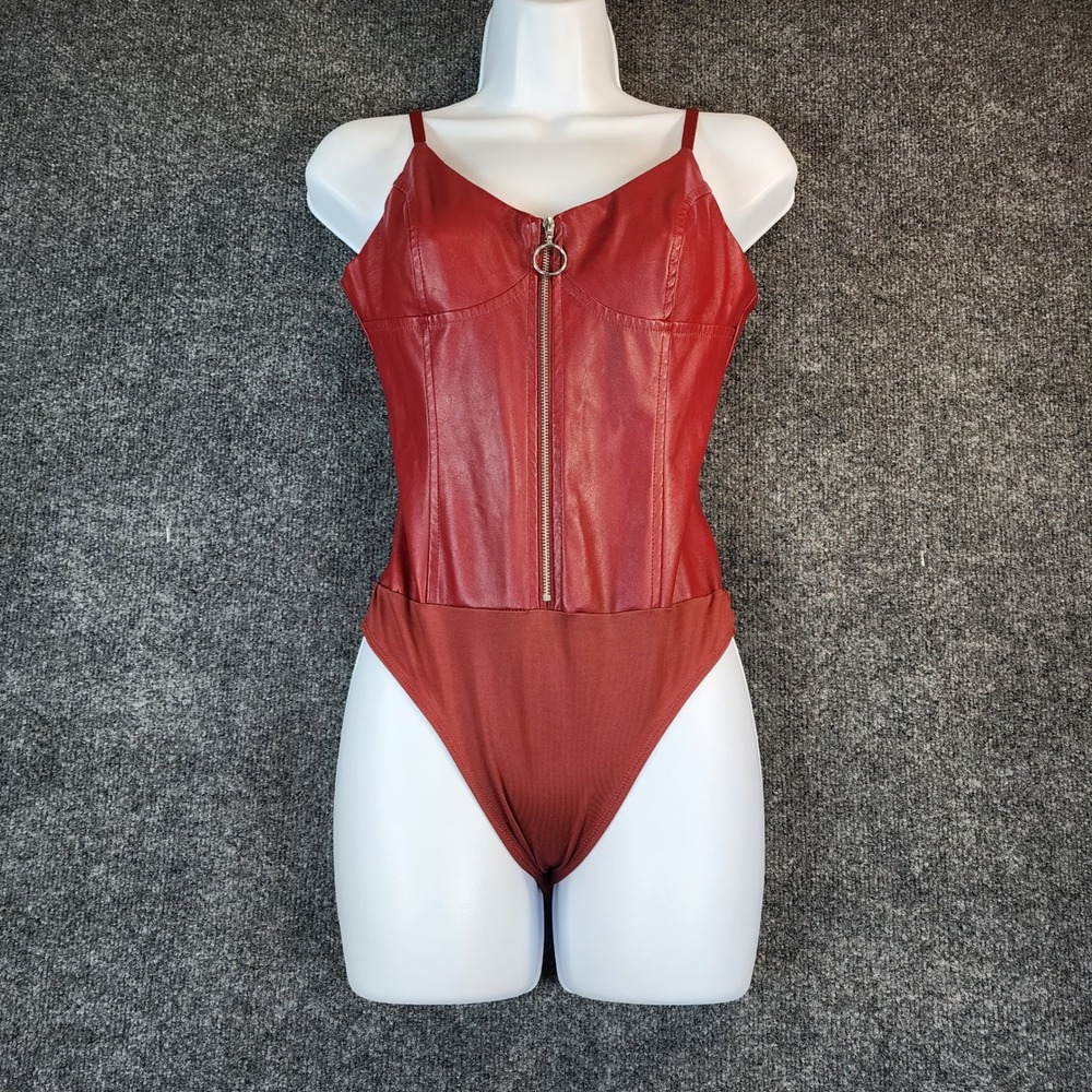 Guess‎ Los Angeles Y2K Baddie Moto Clubwear Faux Leather Zip Bodysuit Size S